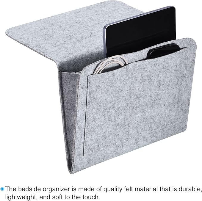 PATIKIL 11in Bedside Caddy, Bed Caddy Bedside Organizer Hanging 5 Pocket Soft Bed Pockets Bedside Storage Organizer Remote Control Holder for Bedroom Phones Glasses, Light Grey