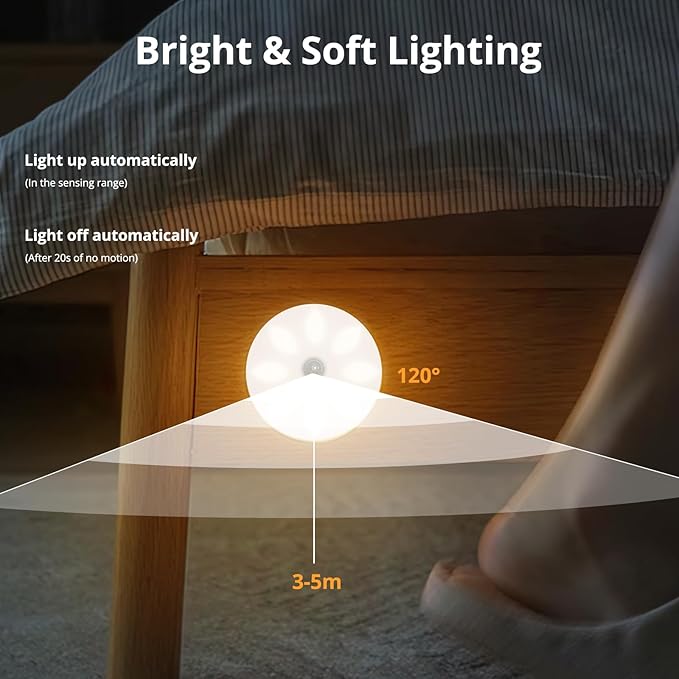 Motion Sensor Under Cabinet Lights, Wireless LED Light Bar with Built-in Rechargeable Battery, Magnetic Stick-on Night Light for Kitchen, Closet, Wardrobe