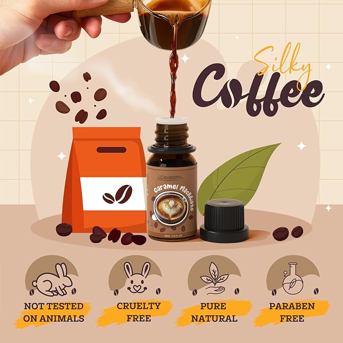 SALUBRITO Coffee Fragrance Oils Set, Premium Essential Oils for Diffuser, Candle, Soap Making, Blueberry Muffin, Eggnog Latte, Caramel Machhiato, Cafe Mocha, French Vanilla, Hot Chocolate, Scented Oil
