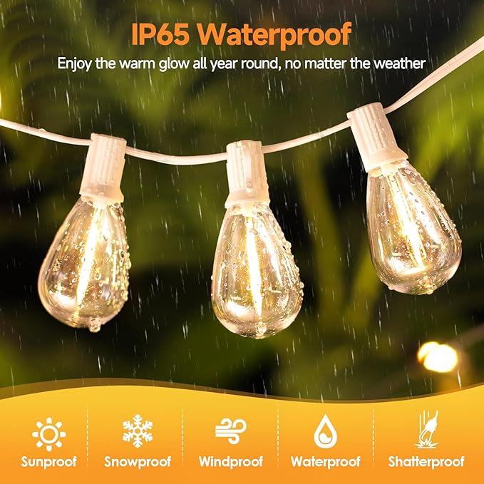 25FT LED Outdoor String Lights, 10+1 Edison S11 Dimmable Bulb Waterproof Shatterproof Patio Lights, Linkable Hanging Strand for Yard, White