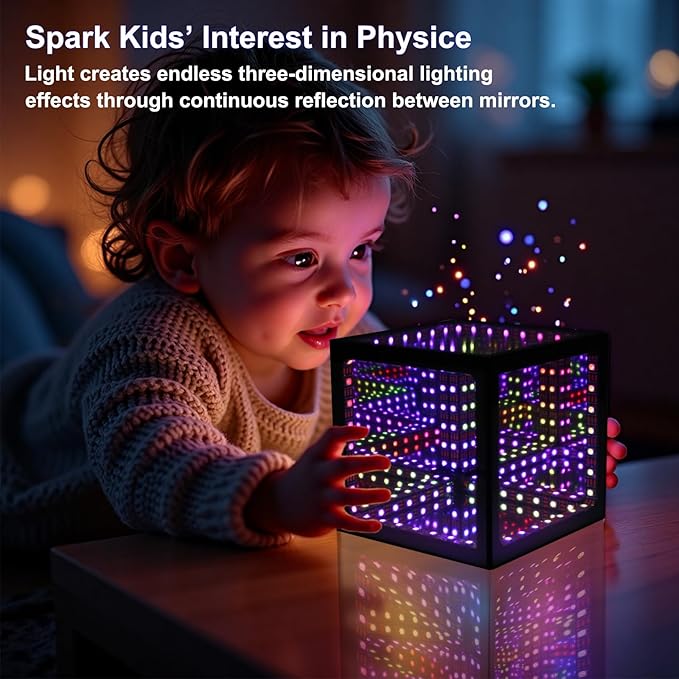 Infinity Hyper Cube LED Light LED Controller with Stand & Controller, Built-in 10 Mode Children Lamp - Cool & Creative Multicolor Decorative Mirror Art Desk Night Light (4Inchs Without APP)
