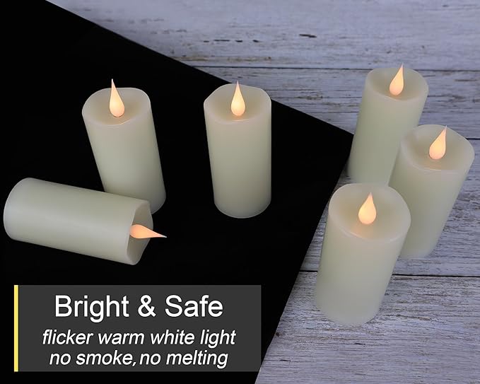 Flickering Flameless Candles with 3D Moving Flame, 6 Pack Battery Operated Candles with Remote Timer, 2" x 4" Ivory Real Wax Pillar Electric LED Candle for Wedding Party