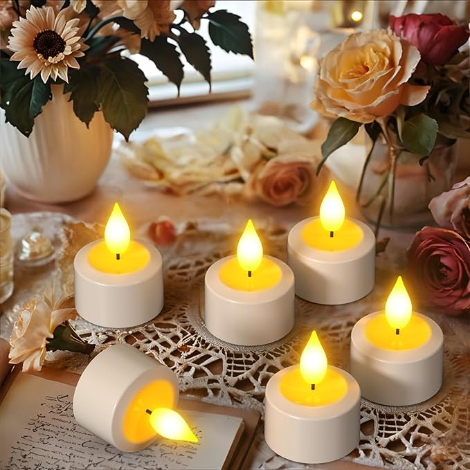 PChero 6 Pack Rechargeable Flameless Candles with Remote Timer & Charging Base, Battery Operated Tea Lights Candles -Realistic Flickering, LED Tealights for Home Wedding Halloween Fall Christmas Decor