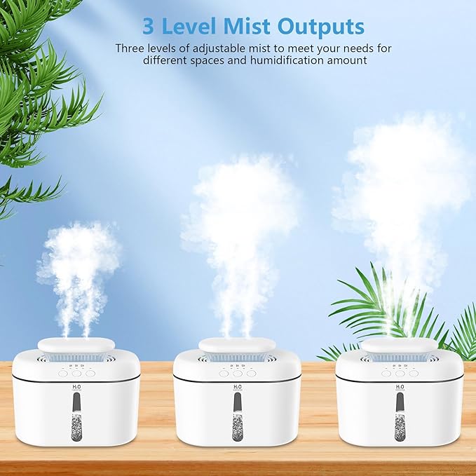 SZO Humidifiers for Bedroom Large Room, 2.5L Dual Nozzle Cool Mist Humidifier for Baby, 16dB Ultra Quiet, Top Fill, Slim Flat Design for Nightstand, Auto Shut-off