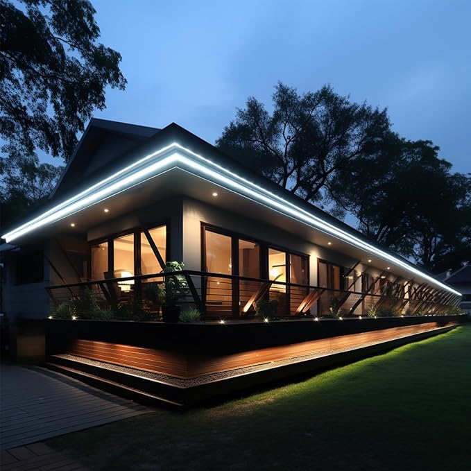 48V COB LED Strip Light Outdoor 65.6ft Kit, 4000K Natural White Outside Waterproof LED Tape Lights Cuttable 8W/M CRI 92 with Power Supply for Bedroom Ceiling Living Room House