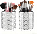 LUGUNU Makeup Brush Holder with Silver Crystal Bling – Elegant Vanity Organizer for Brushes, Pens & Pencils, Ideal for Bathroom or Office Countertop(2Pack)