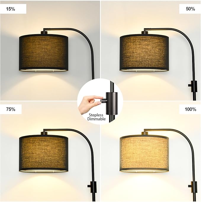 Nintiue Upgraded Modern Arc Dimmable Tall Standing Floor Lamp with Black Shade, 1200 Lumens LED Bulb Included, for Living & Reading Room, Bedroom, Office & Nursery, Black