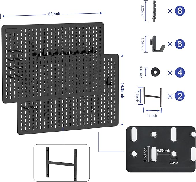 Gaming Pegboard Organizer for RGB Light,Peg Board Wall for Gaming Room Decor, 22 x 14.8 inches,Ideal LED Light Peg Board, Office Wall Organization (Black 2PCS)