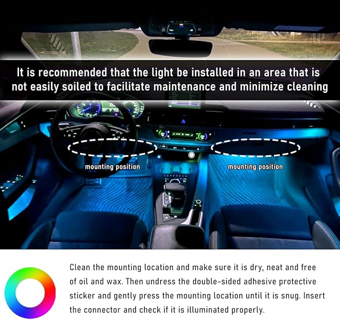 Car Interior LED Strip Light, 12V 24 LED Waterproof Neon Ambient Night Light with USB Port, Automotive Atmosphere Decorative Under Dash Lighting Kit, Car Accessories (Ice Blue)