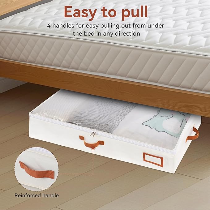 Under Bed Storage Containers, 2 Pack Underbed Storage Box, Closet Organizers and Storage Bins, Foldable Clothes Storage with Handle for Blankets Toy Comforter Sweaters Pillows Sheets(M)