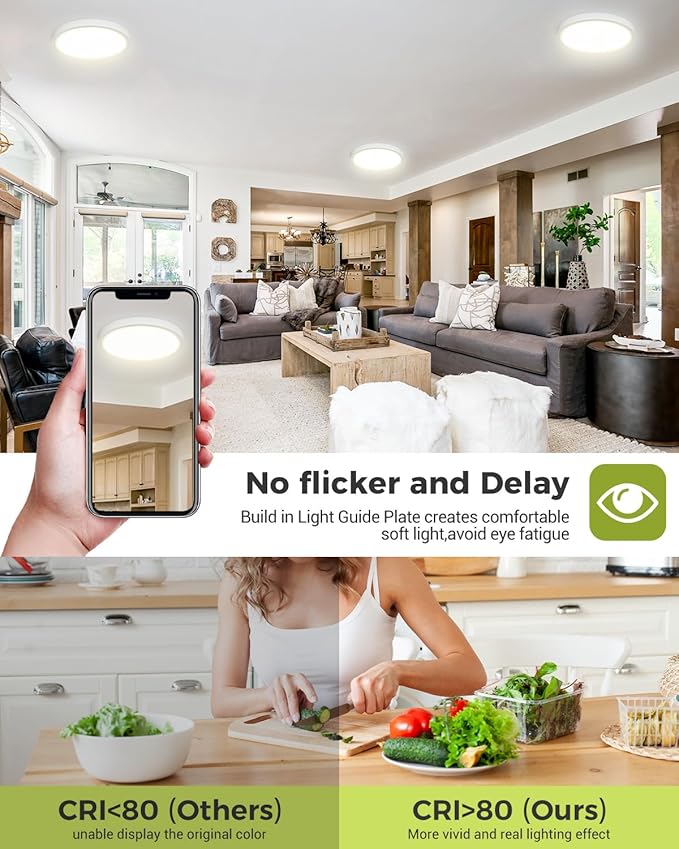 1PACK LED Flush Mount Ceiling Light Fixture White, 9Inch 24Watt, 3000k/4500k/6000K Ceiling Light, Ultra Slim Flush Mount LED Ceiling Lamp for Bedroom, Living Room, Kitchen, Hallway