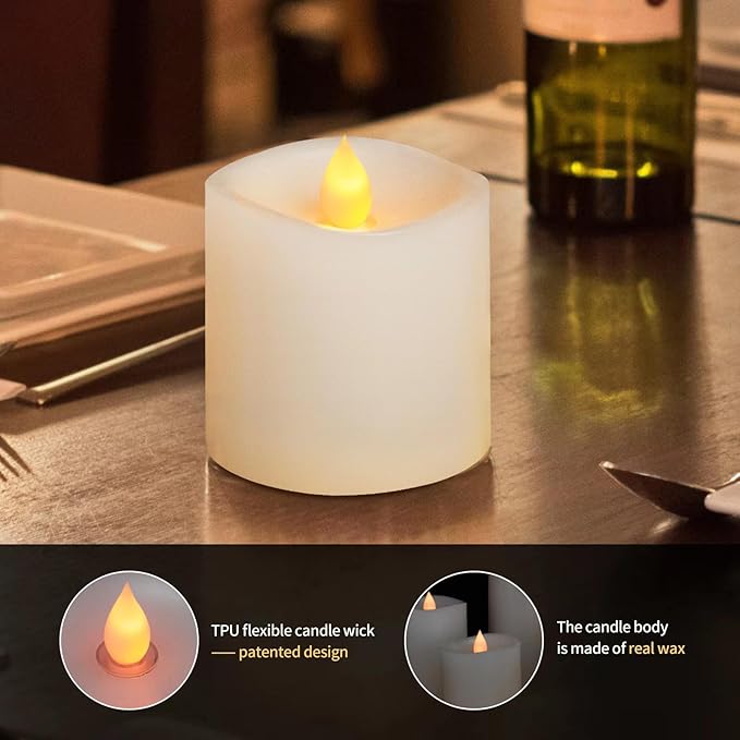 3x3 Flameless Candles Set of 1, 2AA Battery Life 600 Hours Battery Candles Flickering with Timer, 3 inch Flameless Candles with Remote for Indoor/Outdoor, White