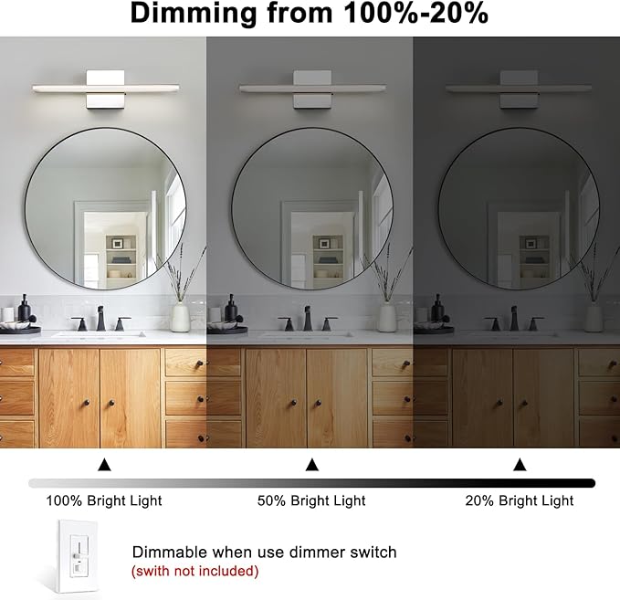 Modern Bathroom Vanity Light 15.7 inch 12W Dimmable 5CCT Led Bath Lights Fixture Over Mirror, Chrome Vanity Light for Bathroom Mirror Cabinets