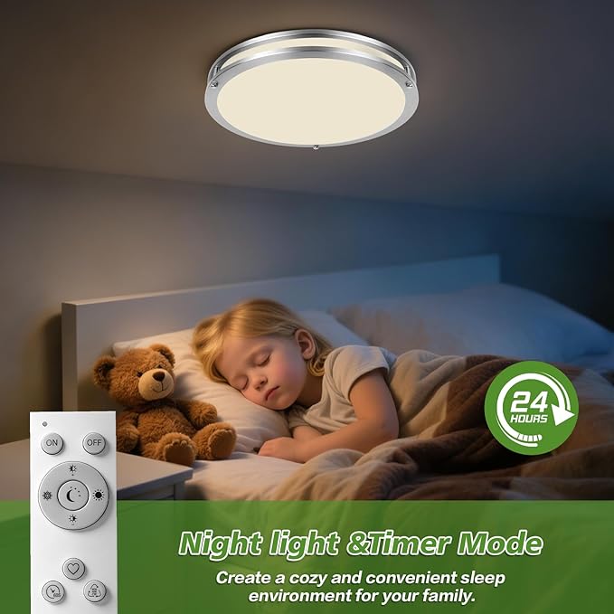 Flush Mount LED Ceiling Light Fixture with Remote: 13Inch 36W 3600lm Dimmable Modern LED Ceiling Lights, 2700K/3000K/4000K/5000K/6500K Adjustable Kitchen Lighting for Bathroom Bedroom Hallway, 1-Pack