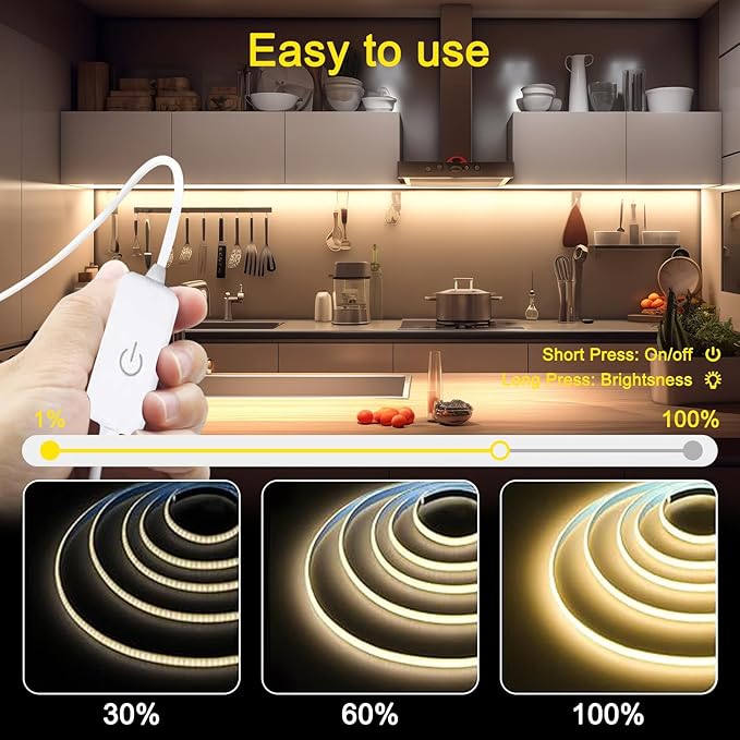 COB Led Strip Light, TV Led Backlight, 3.28ft USB Flexible, Cuttable, Dimmable with Tape Strip Lights Great for Cabinets, Closet, Bedroom, Kitchen, Shelves etc Warm White 2 Pack