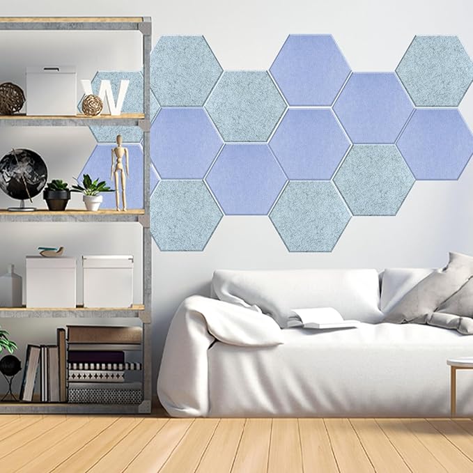 Mollywell Hexagon Acoustic Panels 14x12 - Reduce Echo & Reverb, Noise Blocking Wall Tiles for Meditation Room & Studio, Ash Gray Sound Absorbing Panels