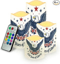 American Flag Flameless Candles 250th Anniversary Bald Eagle LED Battery Operated Remote Control Fourth of July Flickering Patriotic Decor for Independence Day Home Outdoor, 4 Pack