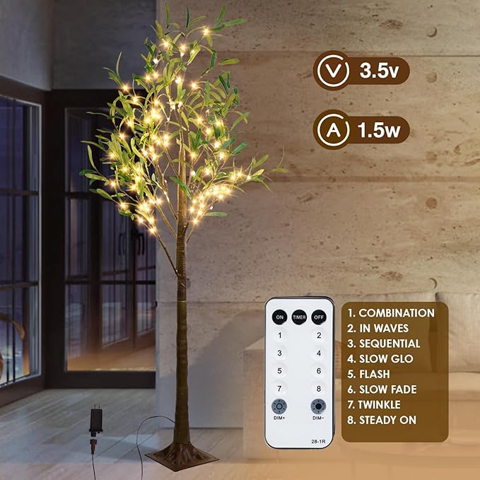 Olive Tree Light, 6FT 216 LED Lighted Olive Tree, Artificial Greenery Trees with Lights for Indoor Outdoor Home Bedroom Party Holiday Decoration