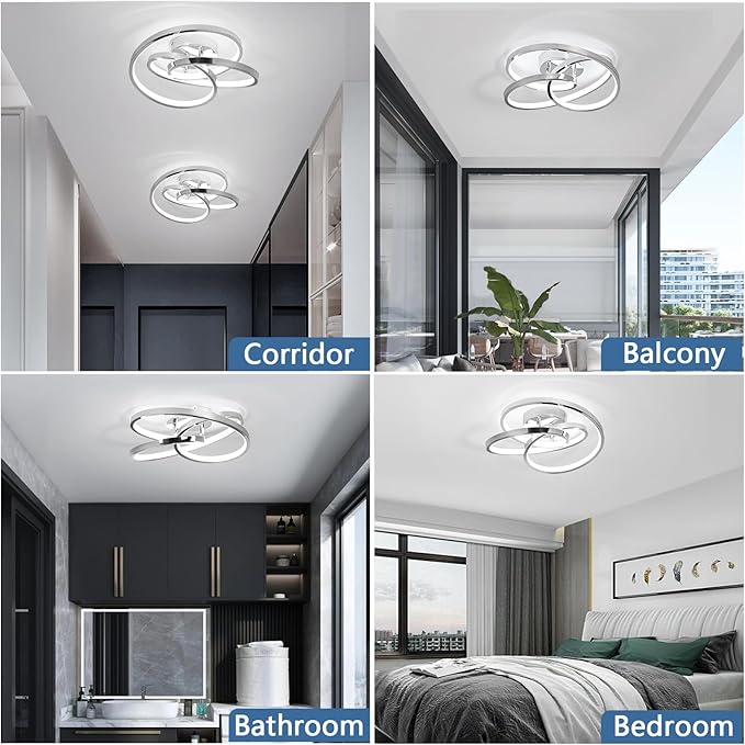 LED Ceiling Light Fixtures,36W Flush Mount Modern LED Ceiling Light,Cool White 6000K Close to Ceiling Lights for Hallway Bedroom Dining Room Kitchen Bathroom (Chrome, 6000K)