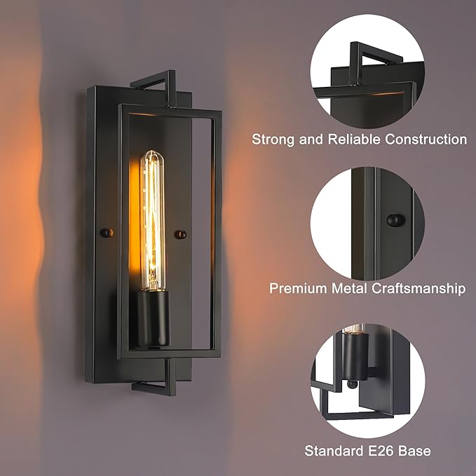 Single Light Black Bathroom Vanity Light Fixtures, Industrial Modern Wall Sconce Lighting for Hallway Bedroom Kitchen