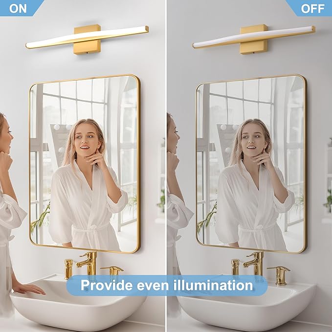 Modern Bathroom Vanity Light 24 inch, Curved, Dimmable 5CCT Led Bathroom Light Fixture Over Mirror, Gold Bar Vanity Light for Bathroom Mirror Cabinets-ETL Certificated Modern LED Vanity Makeup Lights