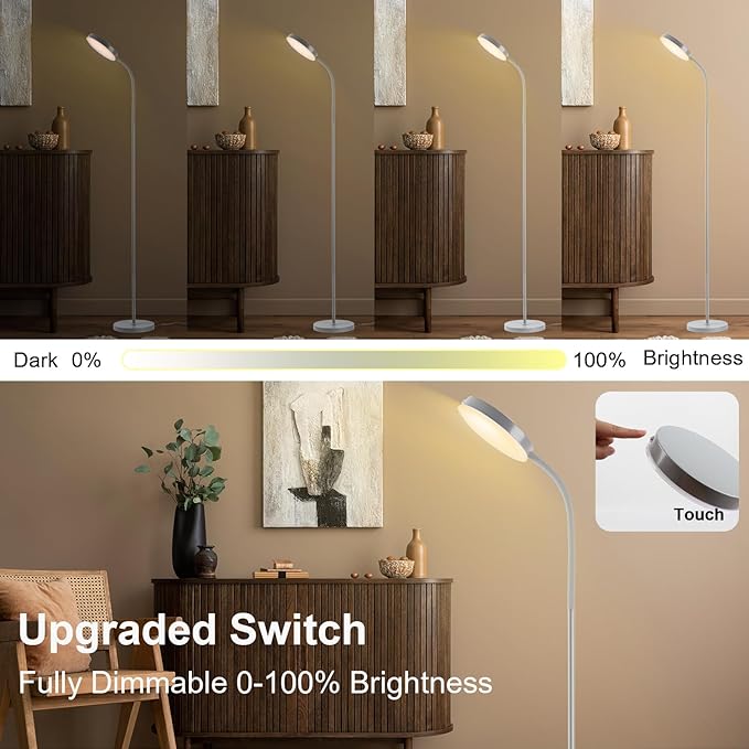 Floor Lamp, Led Floor Lamps for Living Room, Stepless Adjust Color Temperatures & Brightness Standing Lamp with Touch Control Tall Lamps Adjustable Gooseneck Reading Floor Lamp (Grey)