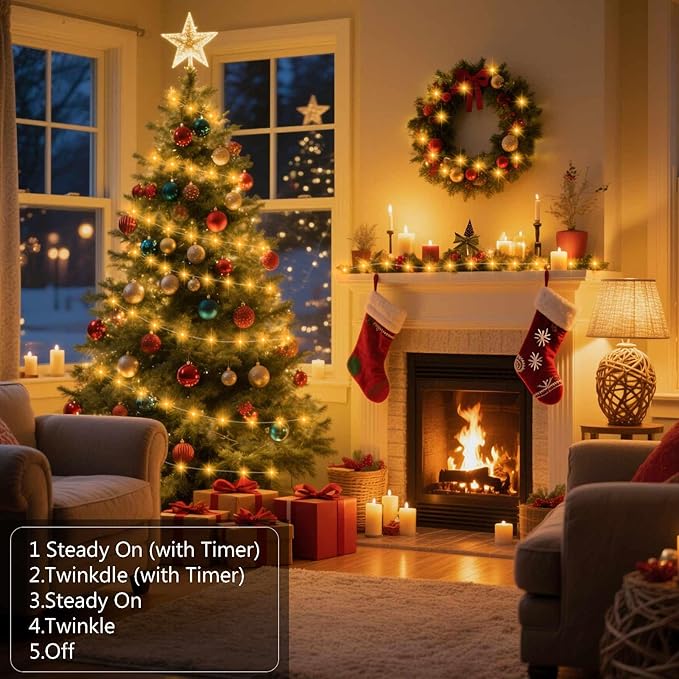 Fairy Lights Battery Operated 16.4Ft 50 LED Silver Copper Wire Twinkle Lights with 5 Lighting Modes for Christmas Bedroom Wedding Dorm Party Holiday Yard Decoration (Warm White)