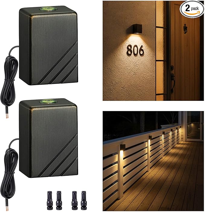 Gardenreet Low Voltage Deck Lights - 12V Solid Brass LED Step Light Outdoor, IP65 Waterproof Hardwired Wall Sconce for Fence Railing Patio 2700K Warm White 3W 216LM 2 Pack
