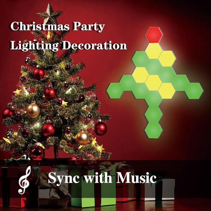 Music Sync Hexagon Lights, Smart LED Wall Lights 10 Pack, 13 Colors Modular Assembled RGB Wall Panels, Hex Light with USB-Power for Autism, Game Room Decor, Party(10 Pack)