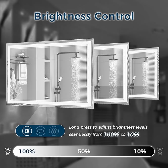 48"x32" LED Bathroom Mirror, Front Smart Mirror, LED Mirror for Bathroom with 3 Colors, Vanity Mirror with Lights, Anti-Fog Wall Mounted, Dimmable Touch Switch Control, Memory