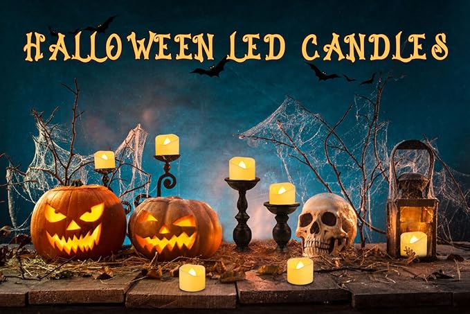 CANDLE IDEA 12 PCS Flameless Timer Tea Lights Candles, 6 Hours On and 18 Hours Off Per Cycle, Battery Operated Flickering LED Tealight Votive with Timer for Outdoor Halloween Pumpkin Decorations