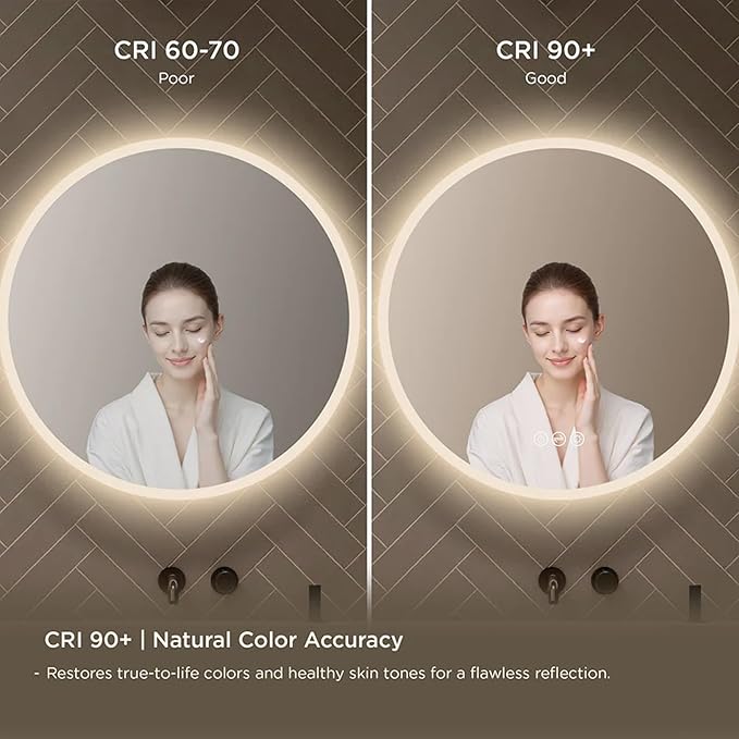 Blossom 24 Inch Large Modern LED Round Bathroom Vanity Mirror, Color Temperature Adjustable, Anti-Fog Dimmable Lights, Easy to Install, Wall Mounted Makeup Mirror with Smart Touch Button