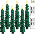Lezonic 6Pcs Flameless Christmas Tree Candles with Remote Timer, LED Taper Candles Battery Operated Flickering Flame, 10 Inches Green Real Wax Window Candlesticks for New Year Xmas Decorations