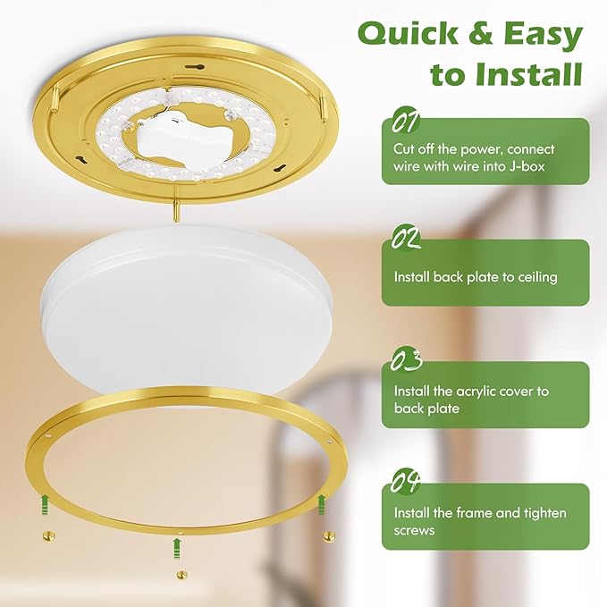 GoBright 2-Pack Gold Flush Mount LED Ceiling Light Fixture, 12IN 2700K/3000K/3500K/4000K/5000K Adjustable Ceiling Lights, 3600lm Super Bright Dimmable Lighting for Bedroom Hallway Kitchen