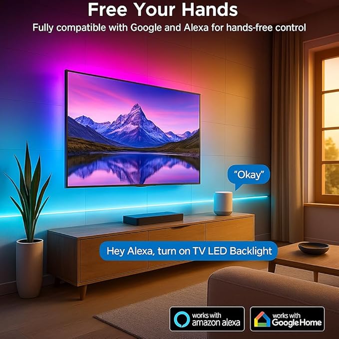 Smart TV LED Backlight, Flowing Color Changing Light Strip,12.4ft TV Lights Behind 45-60in Monitor, Works with Alexa and Google, Music Sync, WiFi and App Control, LED Lights for Gaming Room Decor