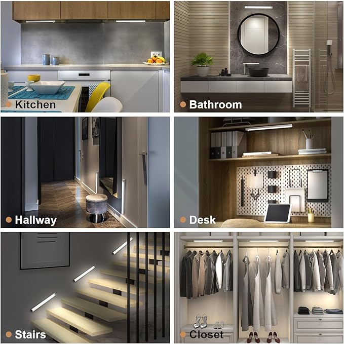 8inch Under Cabinet Lighting, 2 Pack Pantry Lights Motion sensored,3 Modes & Dimmable Stick-On Wireless Closet Lights for Kitchen, Stairs, Cabinet (White)