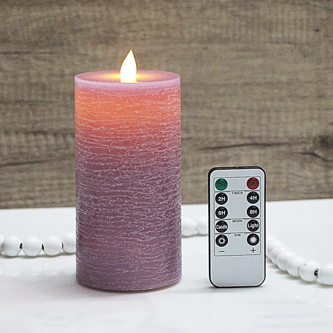 Flickering Flameless Candle with 3D Moving Flame, with Remote and Timer, Real Wax Candles, LED Pillar Water Ripples Battery Operated Candle for Wedding, Christmas, Home Decor (Purple)