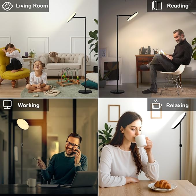 Floor Lamps for Living Room, 30W Super Bright LED Standing Lamp, Stepless Dimmable Tall Torchiere Lamp with Remote & Touch Control, Modern Floor Lamp for Bedroom & Office -Black