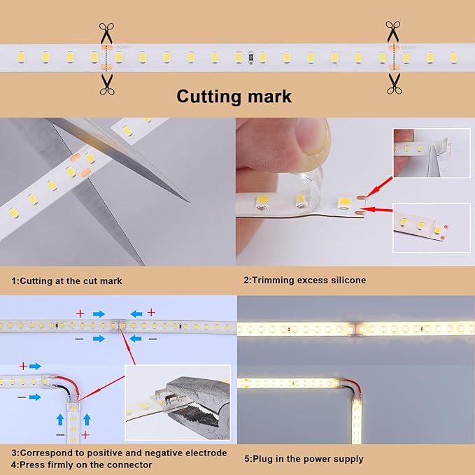 48V Outdoor LED Strip Lights Waterproof, 65.6ft 150W 3000K Warm White Dimmable LED Tape Light Cuttable with Power Supply for Bedroom Ceiling Garden Living Room Commercial House