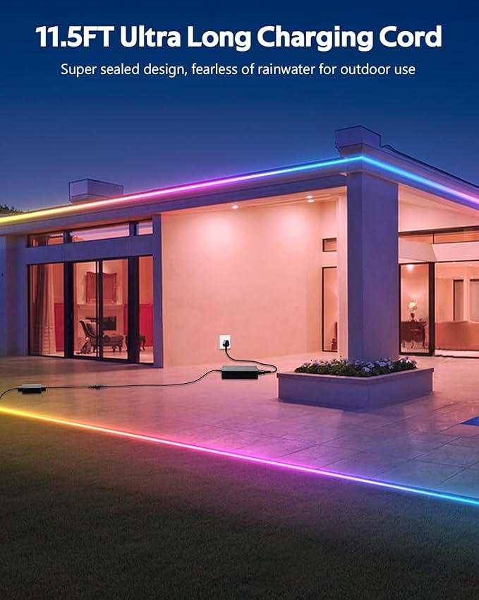 ALITOVE Permanent Outdoor LED Strip Lights 100FT Waterproof 24V RGB IC LED Strip Lights Addressable LED Rope Lights IP67 Music Sync with Remote APP Control for Wall Patio Eave Garden Pool Party Decor