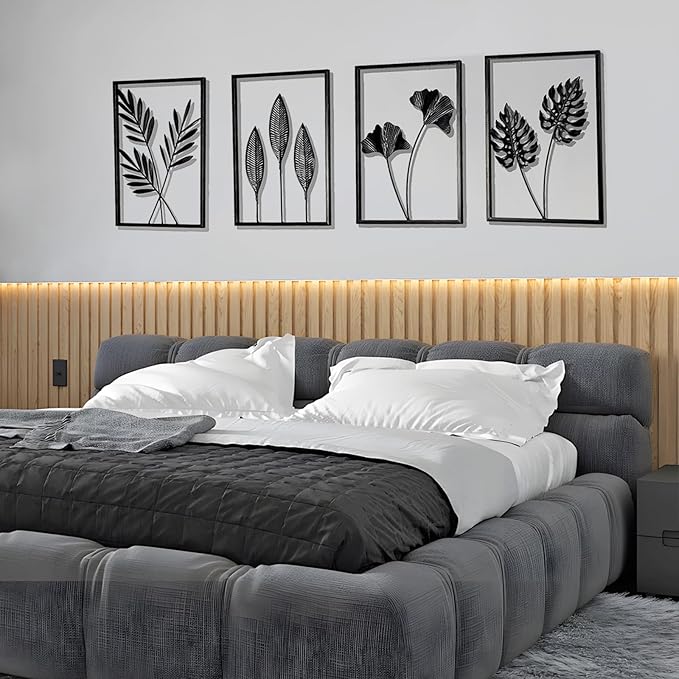 QXSXKJ Black Metal Wall Decor Framed, Minimalist Abstract Black Line Art DéCor, 3d Modern Metal Wall Art, 4 Piece Home Art for Living Room Bedroom Bathroom