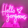 Neon Hello gorgeous Signs LED Decorative Pink Neon Lights for Girls Bedroom Dorm Decor,Home Party Wall Decor,Birthday Gifts,USB Powered,Equipped with Dimmable Switch(Pink Hello,17x10in)