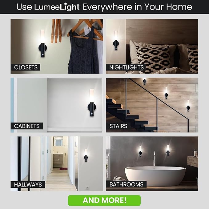 Motion Sensor Night Light, Magnet Body Hallway Rechargeable LED Wireless Wall Sconce, Portable Decor Battery Powered Indoor Torch Lighting for Bedroom (Black)