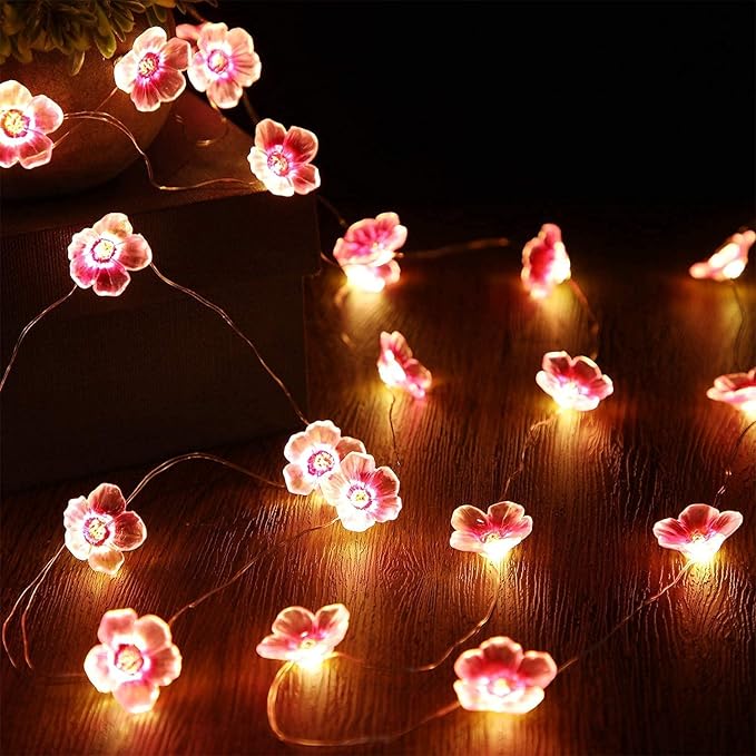 Mudder 4 Pack Cherry Blossom Flower String Lights 13 FT 40 LEDs for Bedroom, Pink Fairy Lights USB and Battery Operated Decorative String Light Indoor Outdoor