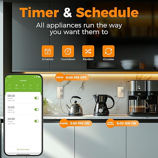 Smart Plug, TESSAN WiFi Timer Outlet Compatible with Alexa and Google Assistant, Smart Outlet with Timer & APP Remote Control, No Hub Required, 2.4G WiFi, 4 Pack