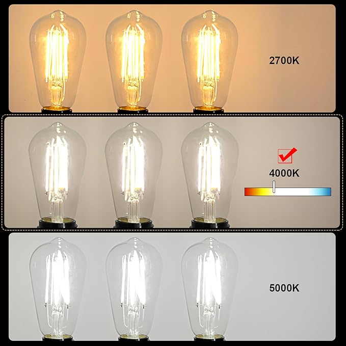 Ascher LED Edison Bulbs 6W, Equivalent 60W, High Brightness Cool White 4000K, 700 Lumens, ST58 Vintage LED Filament Bulbs with 80+ CRI, E26 Base, Non-Dimmable, Clear Glass, Pack of 8