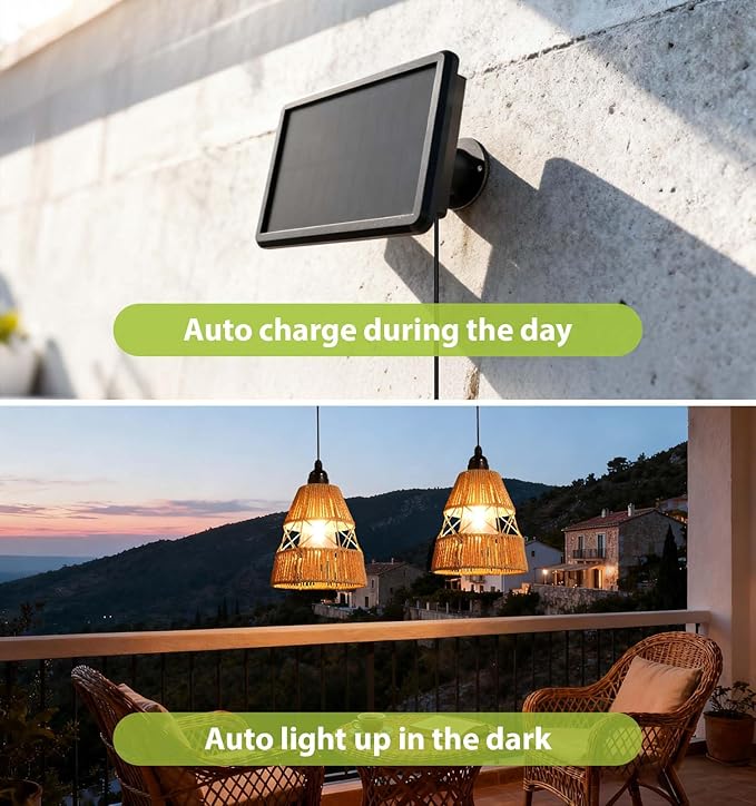 Solar Chandelier Outdoor, Solar Pendant Light with Remote Control, Waterproof IP65 Dimmable Hanging Lights for Patio, Porch, Garden, Gazebo, Balcony