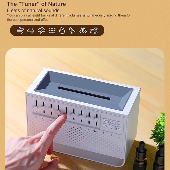 White Noise Diffuser, Aromatherapy Humidifier with 8 Nature Sounds and Ambient Lights, Simulation Aromatherapy Diffuser, 200ml Water Tank, Ideal Decor Gifts, for