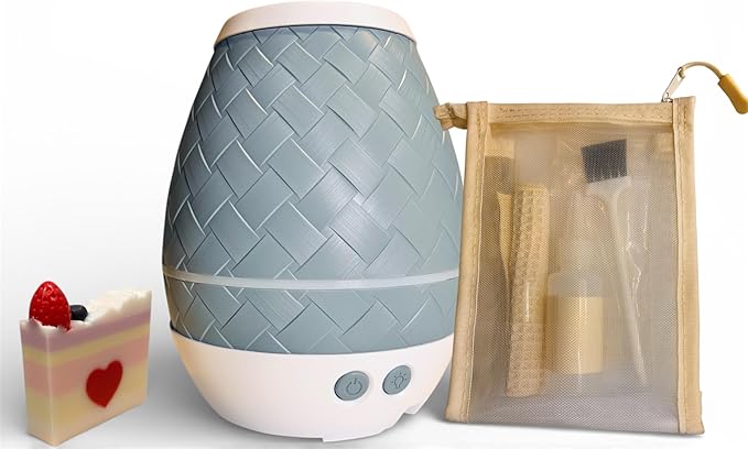 Dewdrop v.2 Ultrasonic Diffuser, Humidifier and Atomizer, Blue Woven Pattern, Ambient Light Control, Automatic Shut-Off
