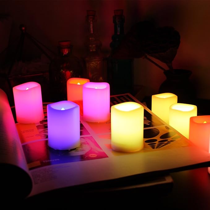 Flickering Battery Operated Color Changing Flameless LED Votive Candles with Remote Long Lasting Decorative Electric Multi Colors Candle Set for Wedding Party Decorations 10 Pack Battery Included